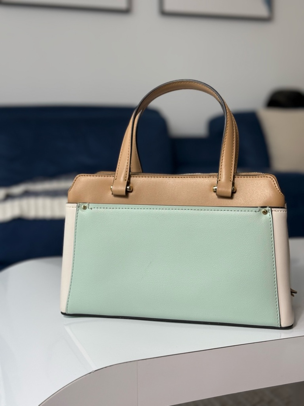 Calvin Klein Camille Lock Satchel Beige/Mint Green - Picture 5 of 16